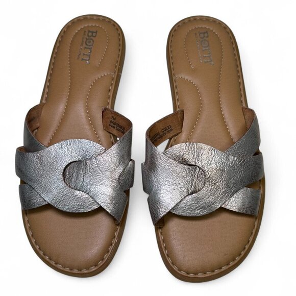 BORN Metallic Isabella Leather Slide Sandal - Light Gold, Sz 7, NWOB - Picture 3 of 12